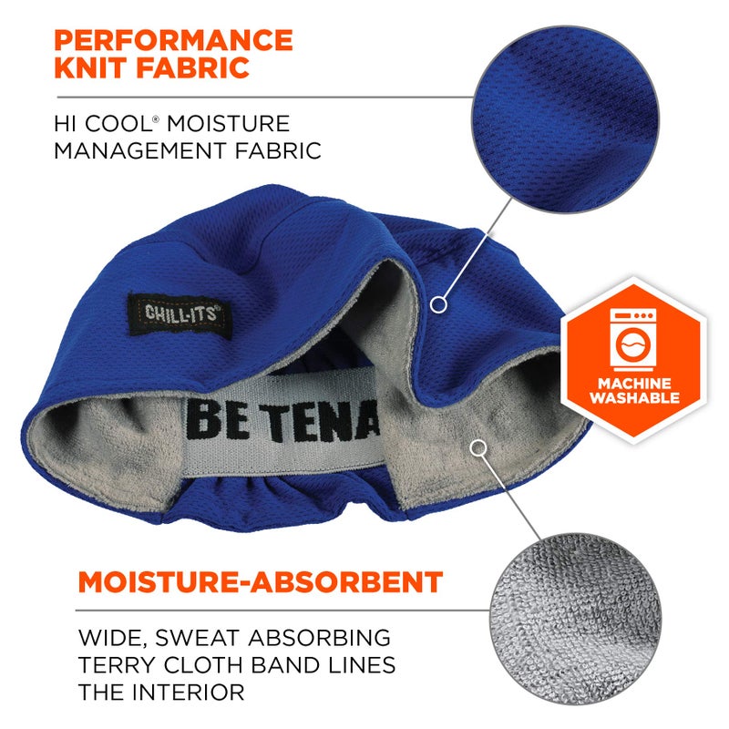 Ergodyne Chill Its 6630 Skull Cap  Lined with Terry Cloth Sweatband  Sweat Wicking Blue - Image 3